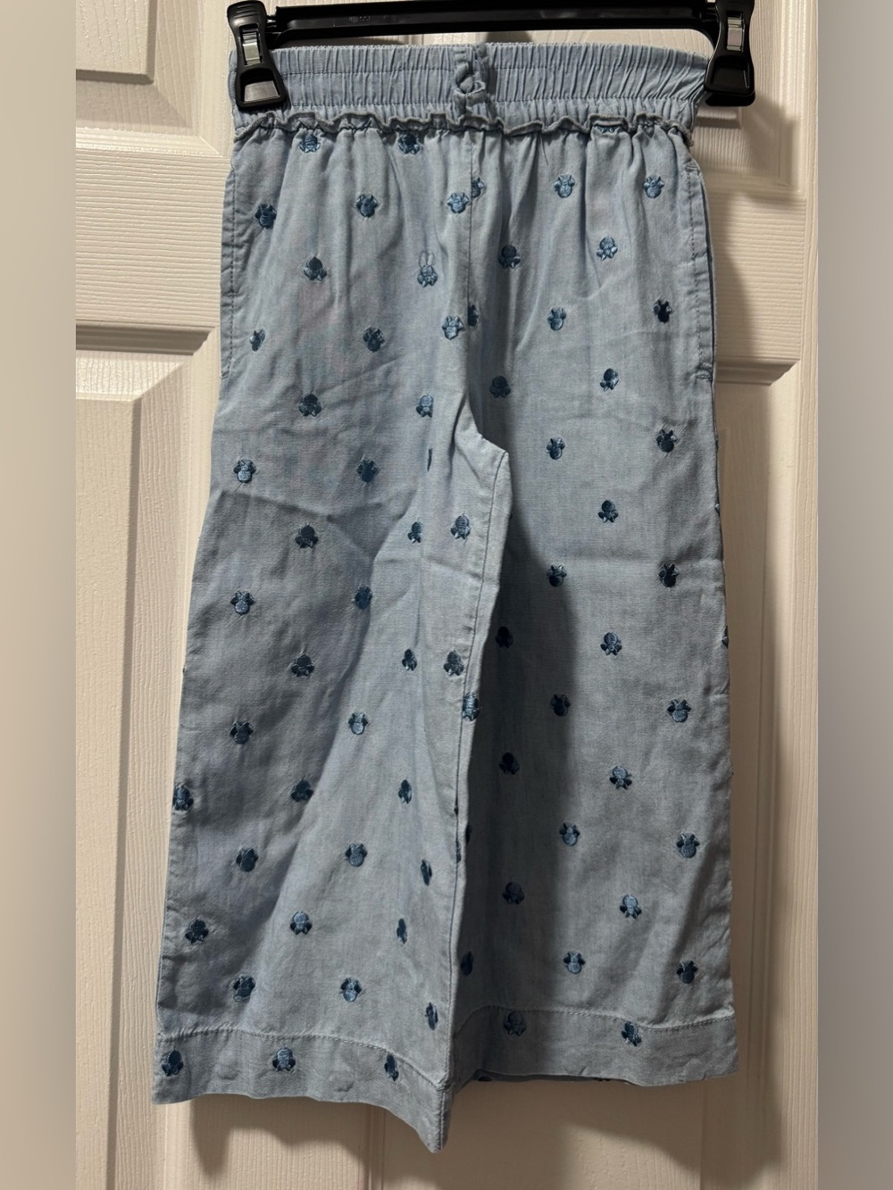 Disney Light Blue Wide-Leg Pants with Navy Embroidery